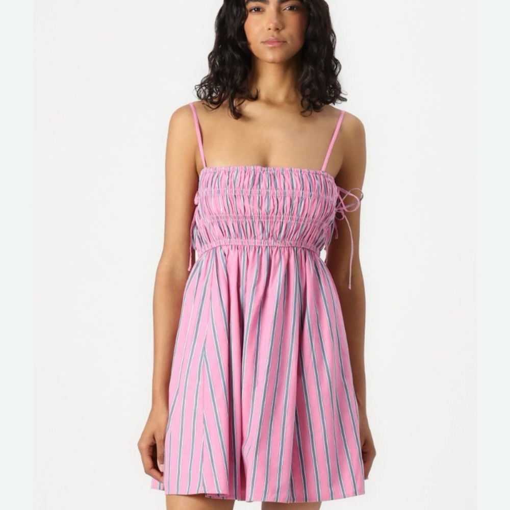 Abercrombie Pink Striped smocked poplin strappy Sundress Sz Sm